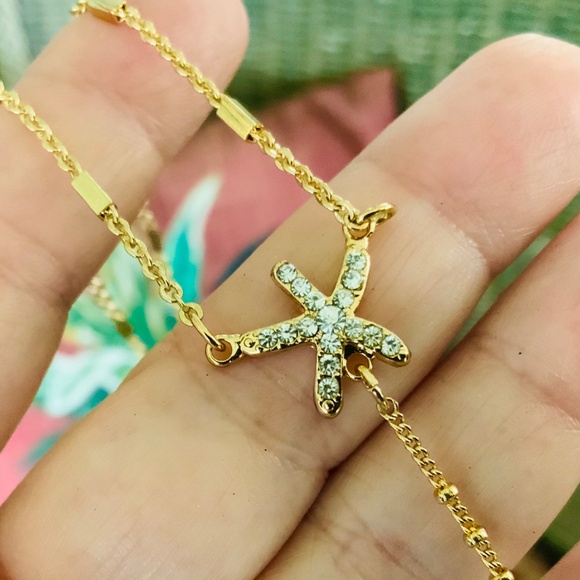 Lilly Pulitzer NECKLACE Gold Seascape Starfish Layered Chain CRYSTAL Charm NWT - Picture 4 of 14
